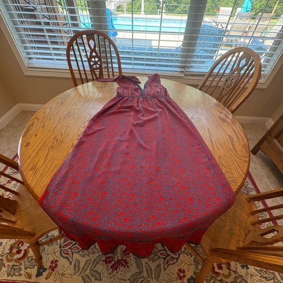 Chelsea & Violet Red & Purple Deep V-neck and back Maxi Dress size L High Slit - Picture 16 of 16